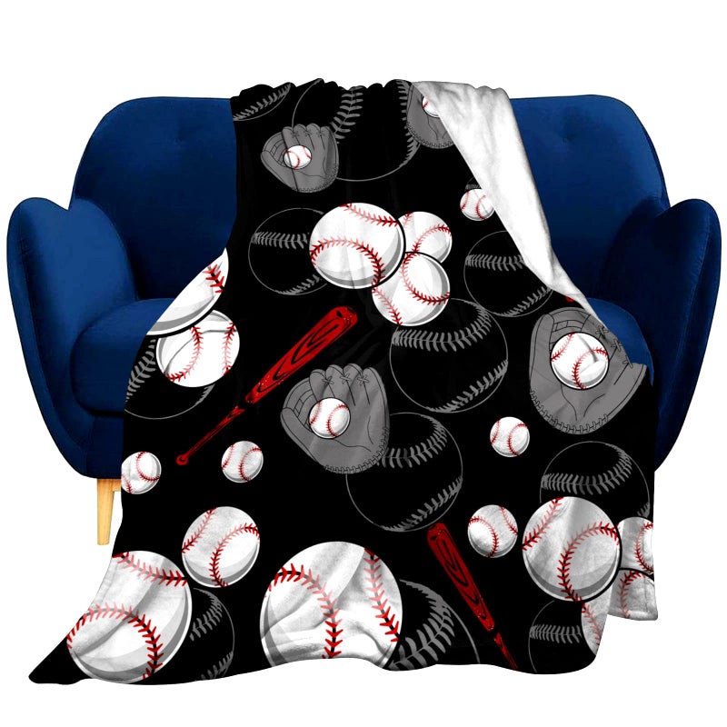Super Soft Soccer Blanket Lightweight Cozy 3D Printed Flannel Baseball Basketball Throw Blankets for Sport Fans Kids Adults Gifts 80x60