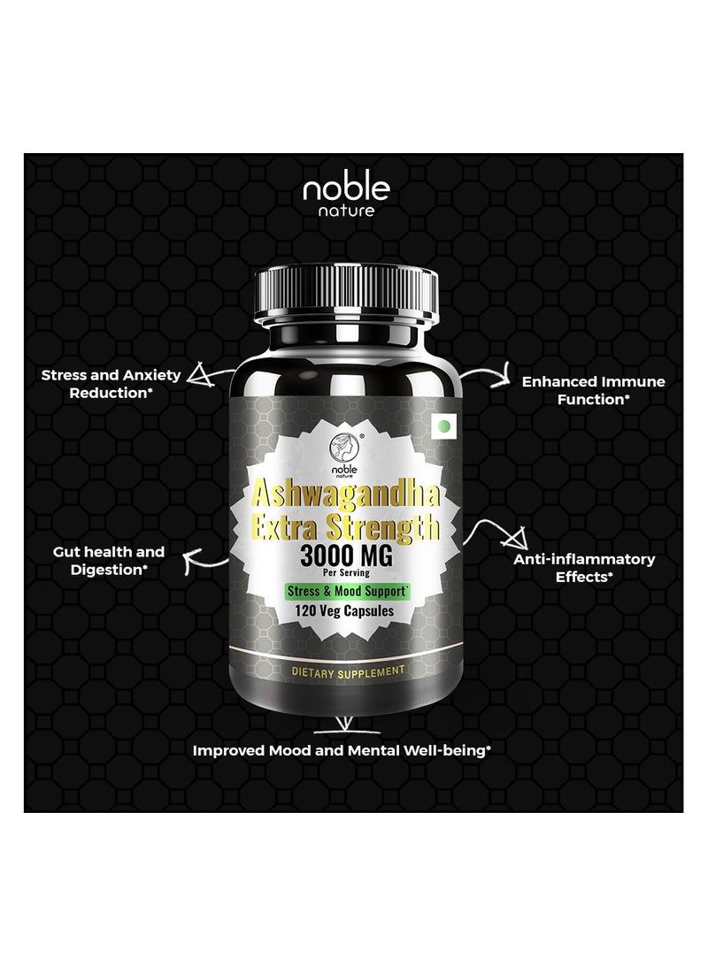 noble nature Ashwagandha Extra Strength 3000 MG - Stress & Mood Support - 120 Veg Capsules - Image 3