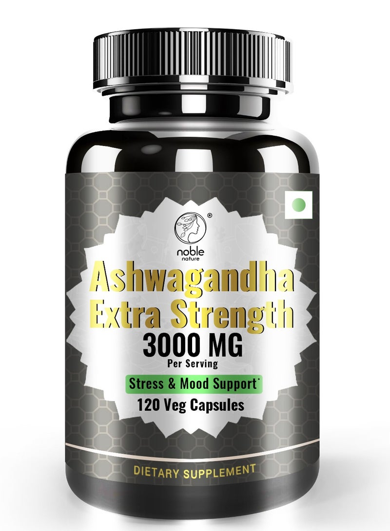 noble nature Ashwagandha Extra Strength 3000 MG - Stress & Mood Support - 120 Veg Capsules - Image 1