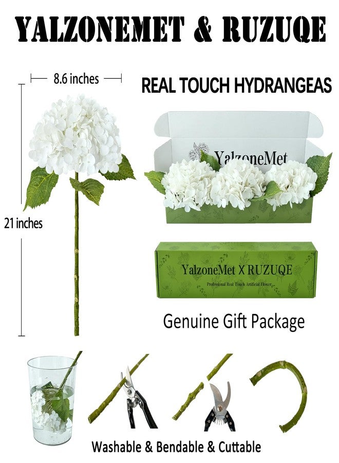 YalzoneMet 3 PCS White Hydrangea Artificial Flowers 21 inchs Real Touch Faux Hydrangea Flowers for Wedding Tables Centerpieces Fake Flowers for Party Home Kitchen Decor - Image 3