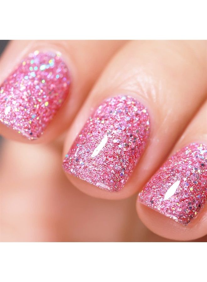 FZANEST Glitter Gel Nail Polish Led UV Sparkle Nail Gel Polish Colors Nail Art Manicure(Diamond pink) - Image 1