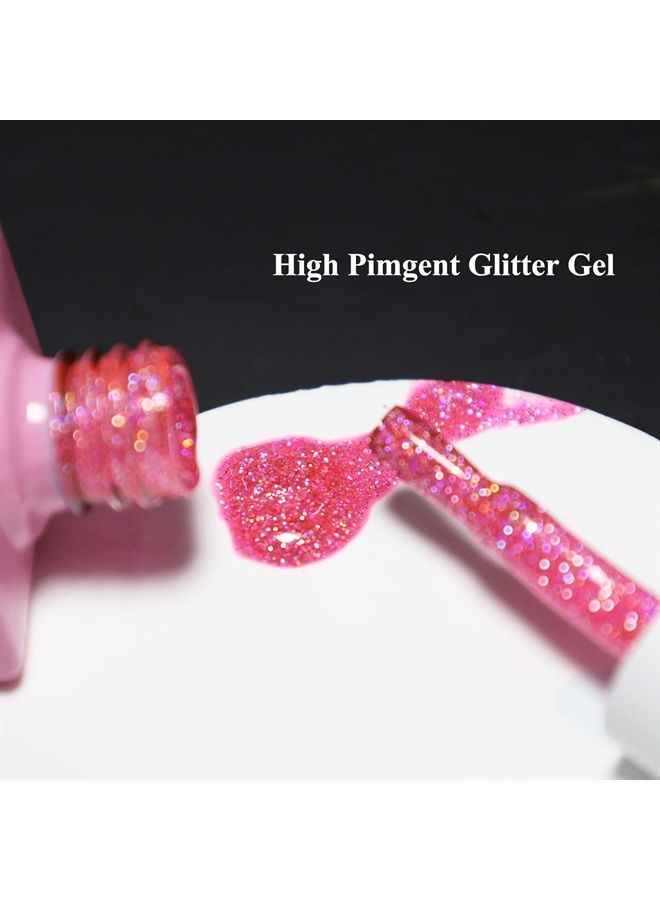 FZANEST Glitter Gel Nail Polish Led UV Sparkle Nail Gel Polish Colors Nail Art Manicure(Diamond pink) - Image 2