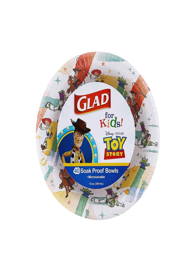 Glad for Kids Disney Pixar Toy Story Paper Bowls - Disposable Bowls with Kid-Friendly Design - Durable and Fun for Snacks or Meals for Everyday Use, 12 Ounce, 40 Count - Image 1