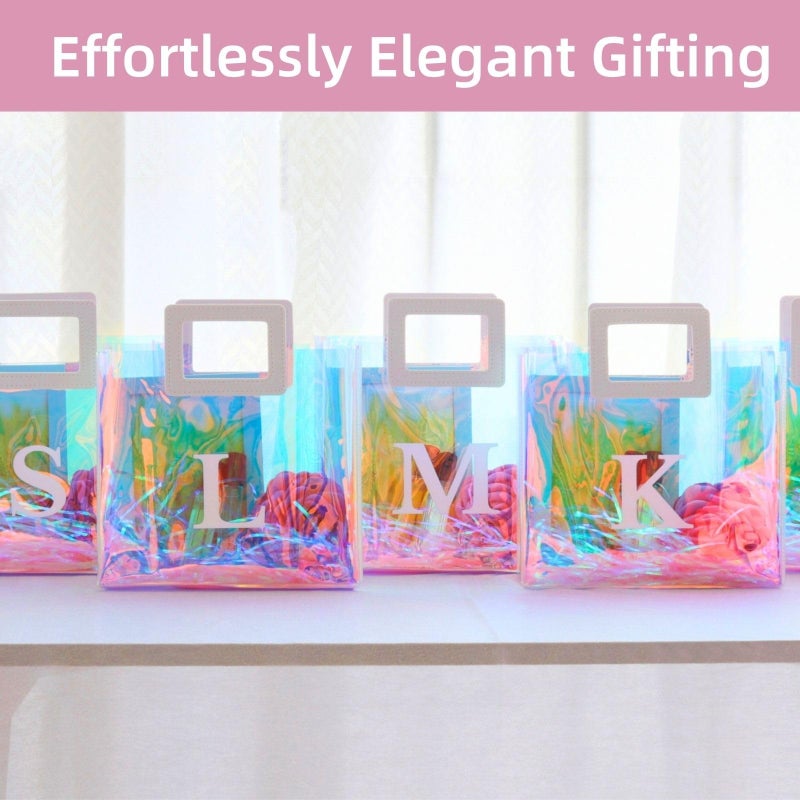 VUOJUR 8.3'' Holographic Letter Gift Bag for Women Girls Birthday Personalized Reusable Party Bag (A) - Image 4