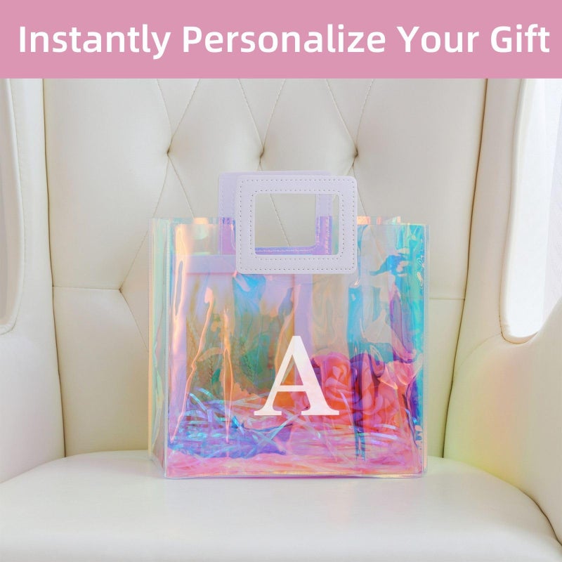 VUOJUR 8.3'' Holographic Letter Gift Bag for Women Girls Birthday Personalized Reusable Party Bag (A) - Image 2