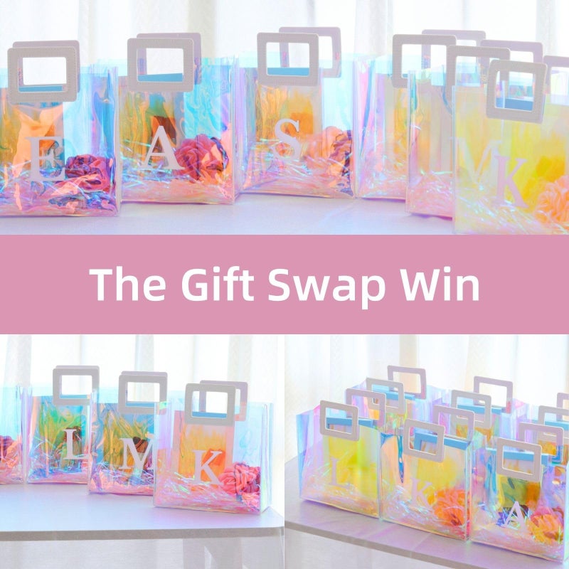 VUOJUR 8.3'' Holographic Letter Gift Bag for Women Girls Birthday Personalized Reusable Party Bag (A) - Image 3