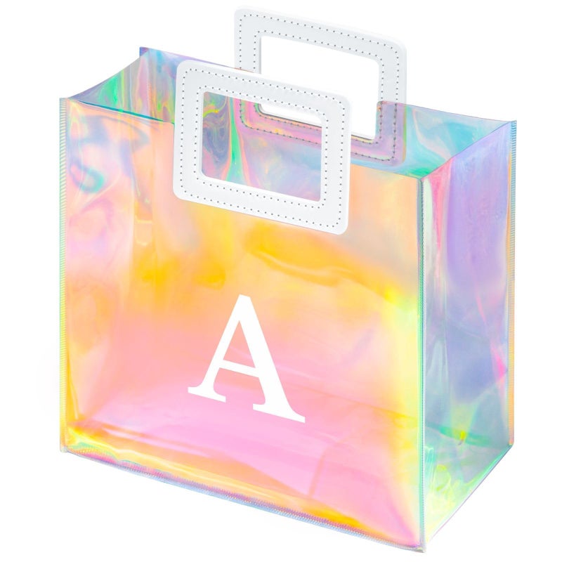 VUOJUR 8.3'' Holographic Letter Gift Bag for Women Girls Birthday Personalized Reusable Party Bag (A) - Image 1