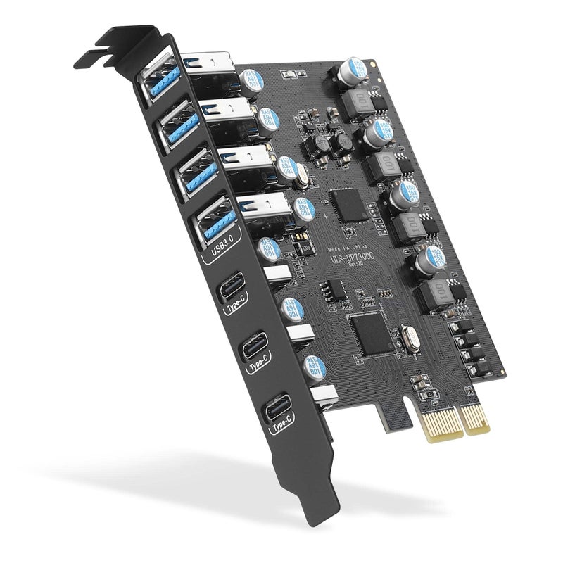 Sinefine PCIe to USB 3.0 Expansion Card 7 USB Ports (4 Type-A and 3 Type-C Ports), PCI Express USB Add in Card for Desktop PC Host Card - Image 1