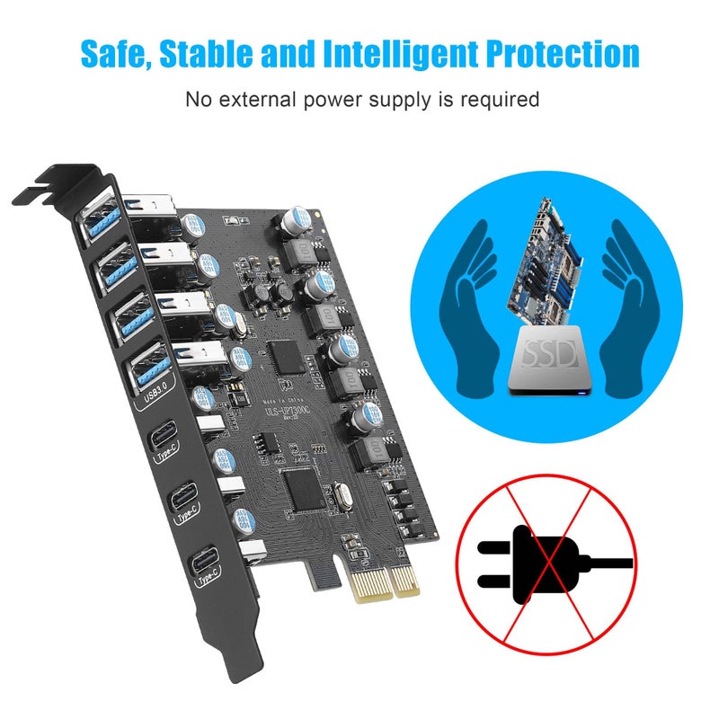 Sinefine PCIe to USB 3.0 Expansion Card 7 USB Ports (4 Type-A and 3 Type-C Ports), PCI Express USB Add in Card for Desktop PC Host Card - Image 5