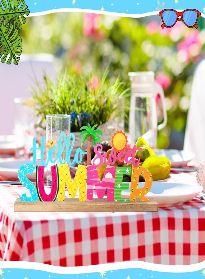 لوحة معدنية صغيرة منفوخة "مرحباً بالصيف الجميل" لتزيين طاولة ريفية، صينية متعددة الطبقات مزينة بقاعدة خشبية، لوحة معدنية قائمة بذاتها لتزيين طاولة المنزل أو رف الموقد أو المدفأة - Image 4