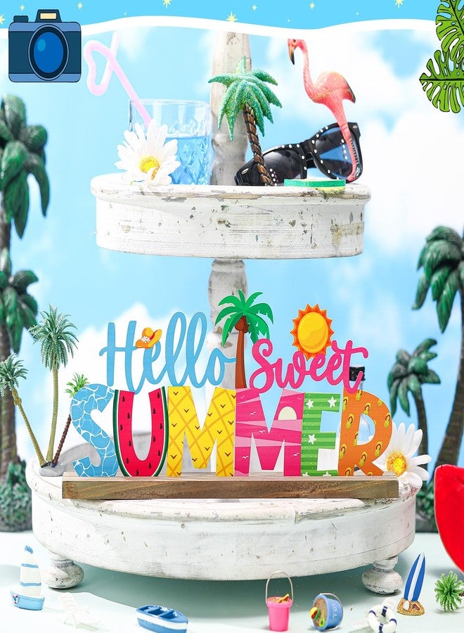 لوحة معدنية صغيرة منفوخة "مرحباً بالصيف الجميل" لتزيين طاولة ريفية، صينية متعددة الطبقات مزينة بقاعدة خشبية، لوحة معدنية قائمة بذاتها لتزيين طاولة المنزل أو رف الموقد أو المدفأة - Image 5