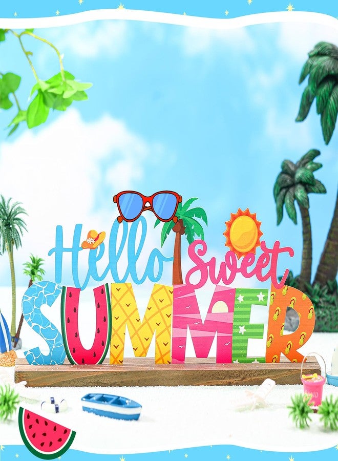 لوحة معدنية صغيرة منفوخة "مرحباً بالصيف الجميل" لتزيين طاولة ريفية، صينية متعددة الطبقات مزينة بقاعدة خشبية، لوحة معدنية قائمة بذاتها لتزيين طاولة المنزل أو رف الموقد أو المدفأة - Image 3