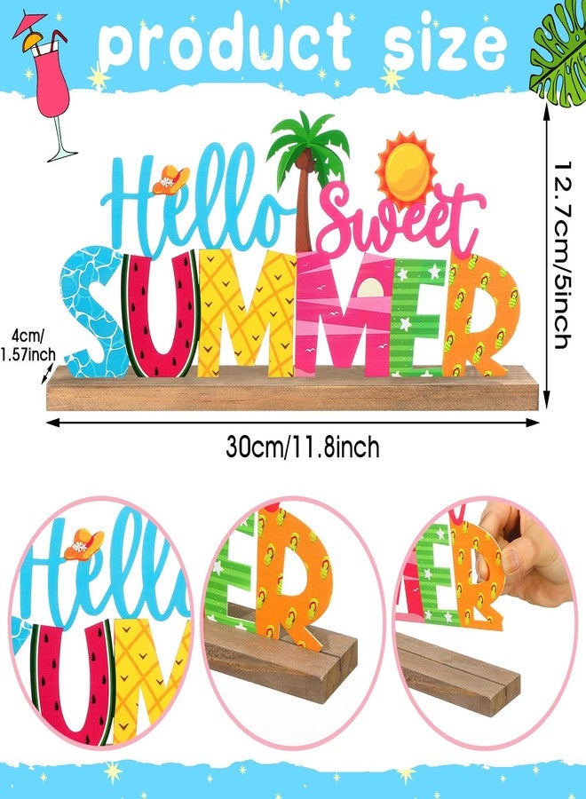 لوحة معدنية صغيرة منفوخة "مرحباً بالصيف الجميل" لتزيين طاولة ريفية، صينية متعددة الطبقات مزينة بقاعدة خشبية، لوحة معدنية قائمة بذاتها لتزيين طاولة المنزل أو رف الموقد أو المدفأة - Image 2