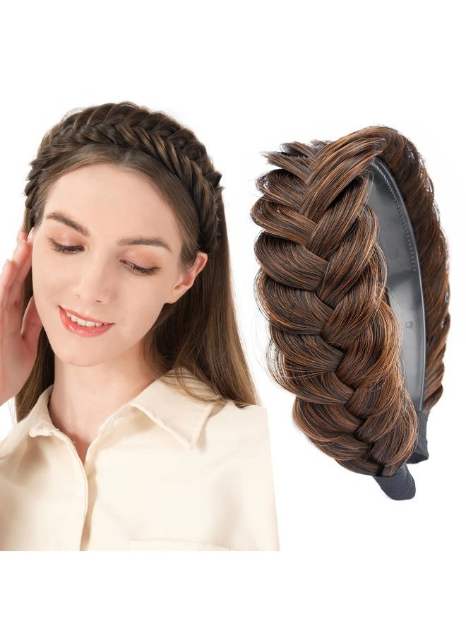 BOBIYA Wide Chunky Plaited Braided Headband Hair Band Synthetic Braid Hairpieces with Teeth Piano Two Tone Colors Accessories (W-Auburn) - Image 1