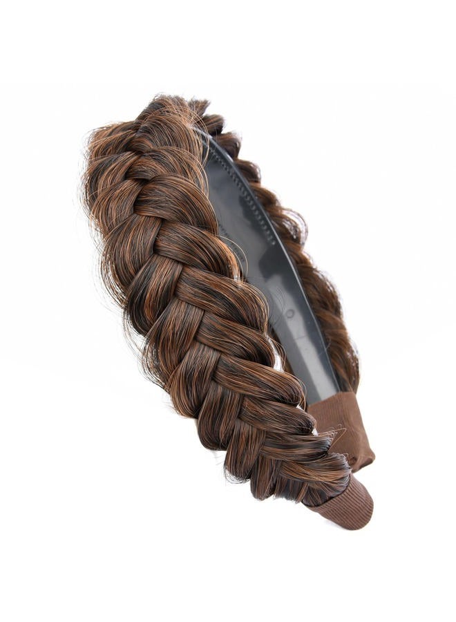 BOBIYA Wide Chunky Plaited Braided Headband Hair Band Synthetic Braid Hairpieces with Teeth Piano Two Tone Colors Accessories (W-Auburn) - Image 4