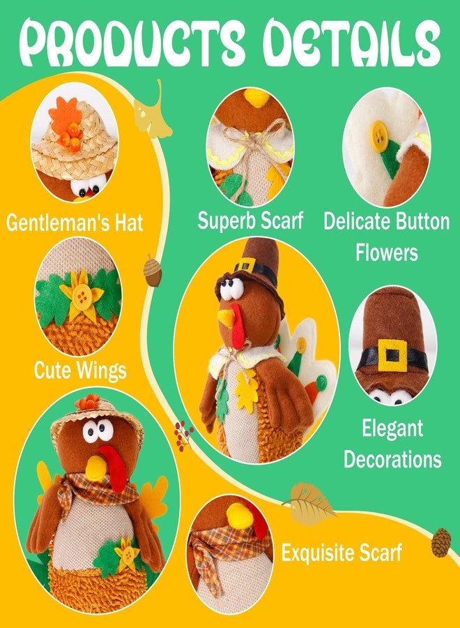 OurHonor 2 Pack Turkey Stuffed Animal, Thanksgiving Table Decor Turkeys Plush Fall Couple Doll Indoor Gift for Thanksgiving Day Party Boys and Girls - Image 3