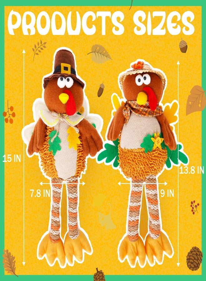 OurHonor 2 Pack Turkey Stuffed Animal, Thanksgiving Table Decor Turkeys Plush Fall Couple Doll Indoor Gift for Thanksgiving Day Party Boys and Girls - Image 2