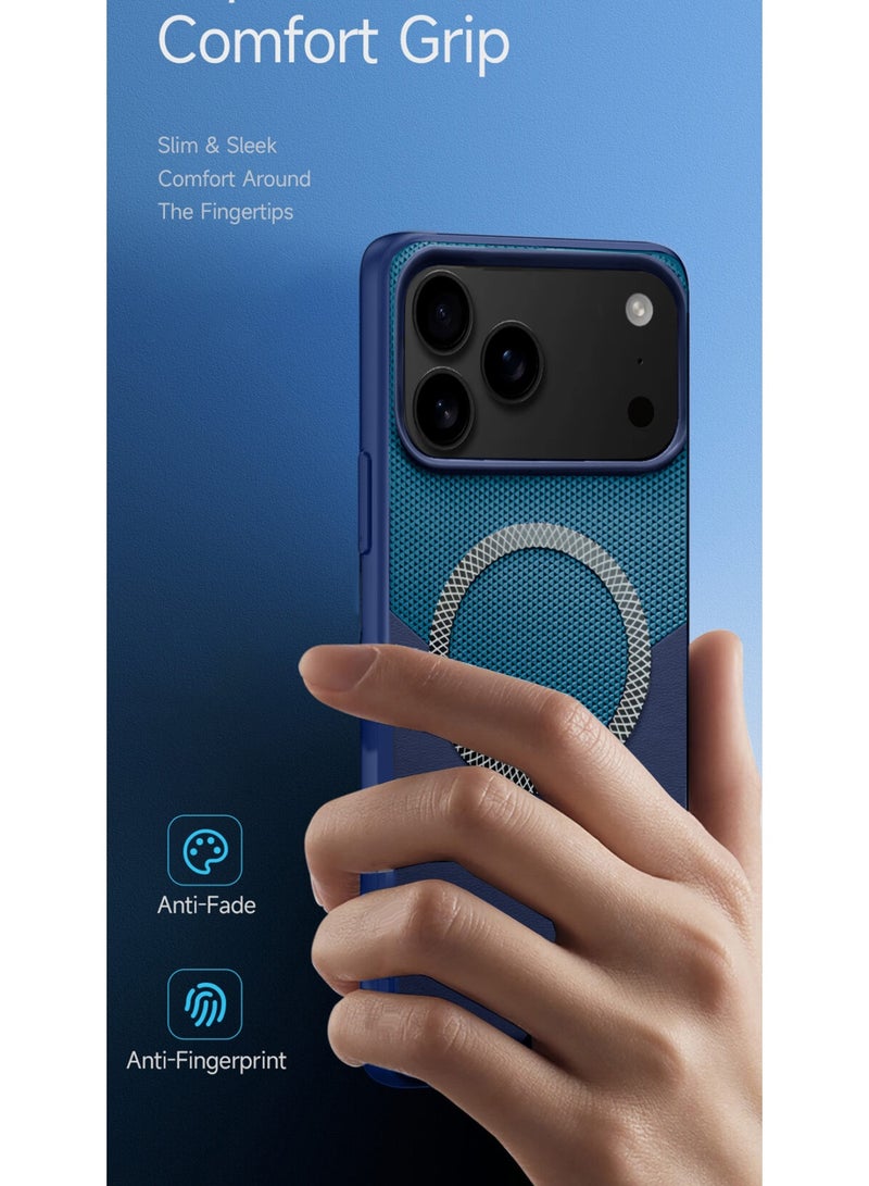 Wtech Apple iPhone 17 Pro Max 5G 2025 Luxury Leather Spliced with Durable Protection Magsafe Phone Case Cover (MCMPMN) - Teal/Navy Blue - Image 2