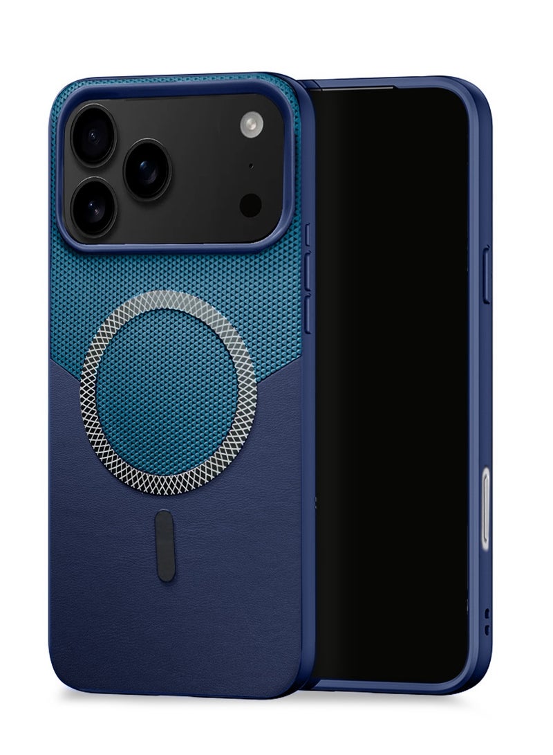 Wtech Apple iPhone 17 Pro Max 5G 2025 Luxury Leather Spliced with Durable Protection Magsafe Phone Case Cover (MCMPMN) - Teal/Navy Blue - Image 1