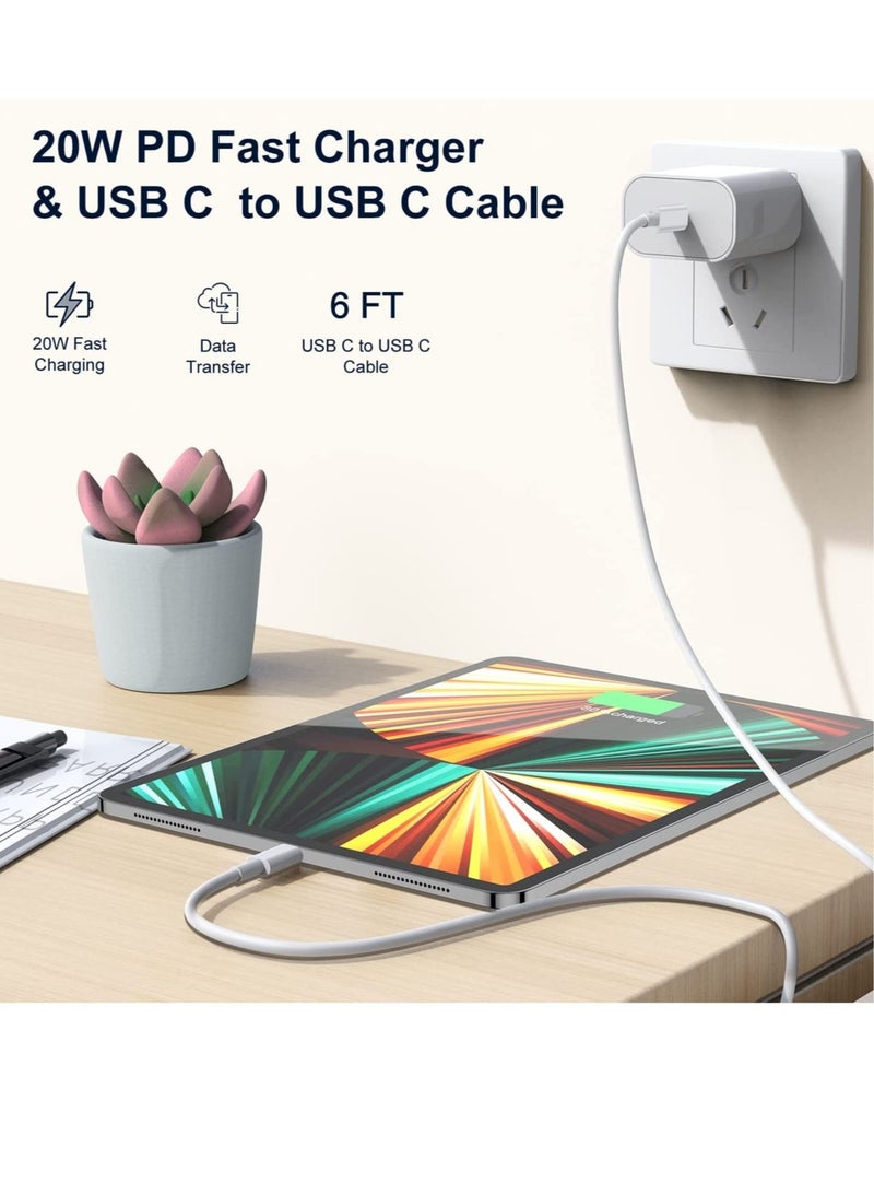 إلترازون 20W USB C Fast Charging and 2M USB C to C Cable Cord, Type C Wall Plug Power Adapter for iPad Pro 2022/2021/2020/2018,12.9/11/10.9 inch,iPad Air 4/5th - Image 4