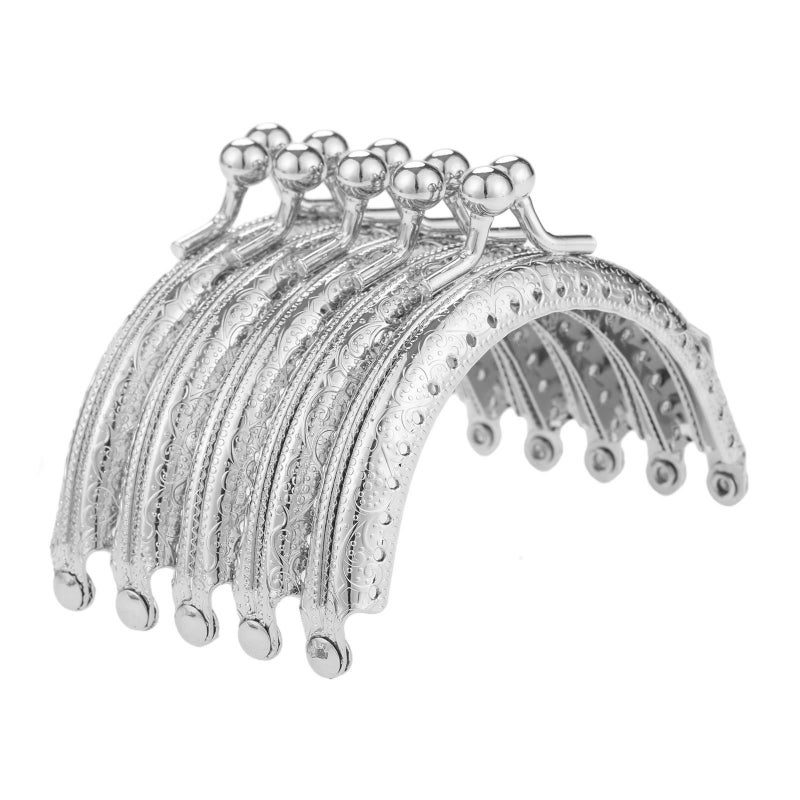 Mtsooning 5PCS Purse Frame Metal Kiss Lock 33 inch Silver Tone Arch Coin Ball Snap Clasp for Clutch Leather DIY Handle Bag Sewing Quilting Craft