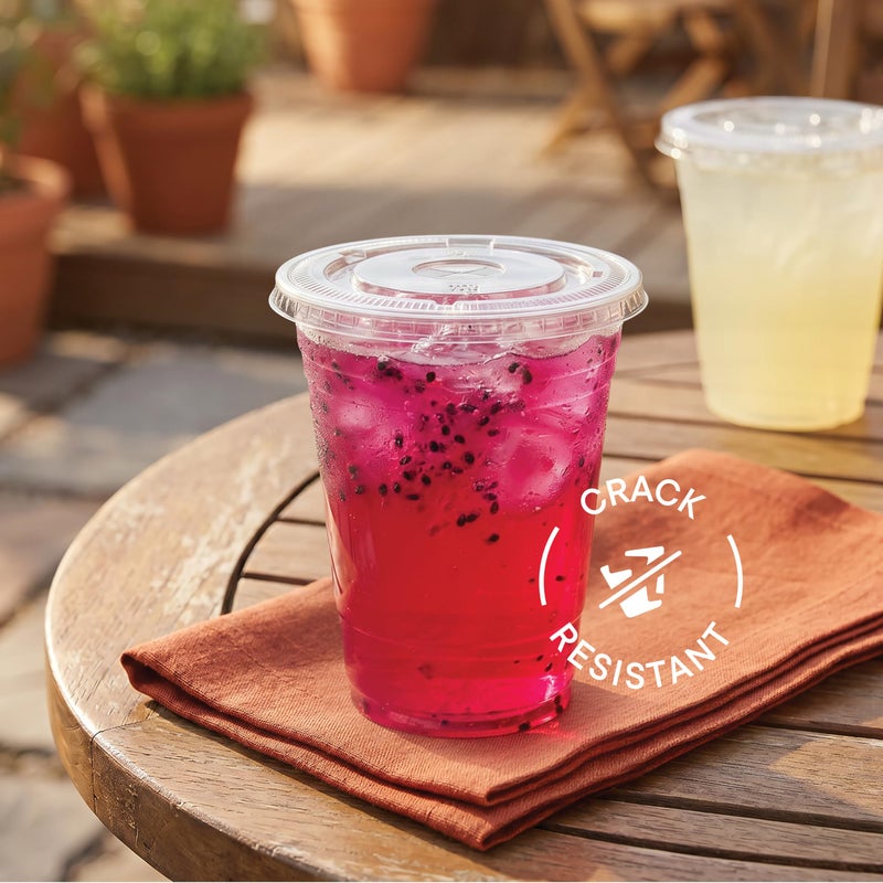 Stack Man [100 Sets - 16 oz.] Clear Plastic Cups with Straw Slot Lid, PET Crystal Clear Disposable 16oz Plastic Cups with lids - Image 2