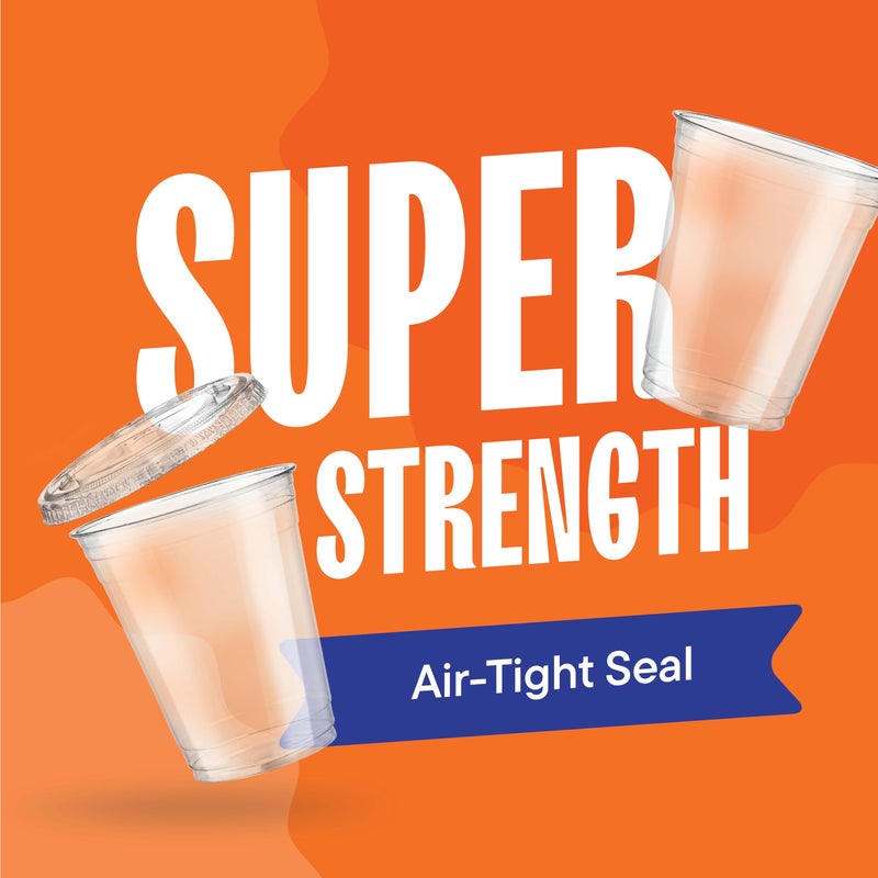 Stack Man [100 Sets - 16 oz.] Clear Plastic Cups with Straw Slot Lid, PET Crystal Clear Disposable 16oz Plastic Cups with lids - Image 5