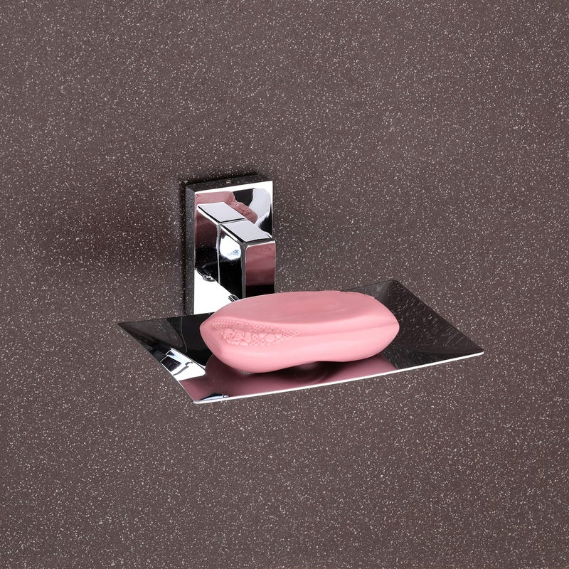 iSTAR Chrome Finish Stainless Steel Square Soap Dish Holder for Bathroom and Kitchen Soap Case (Single) - Image 1