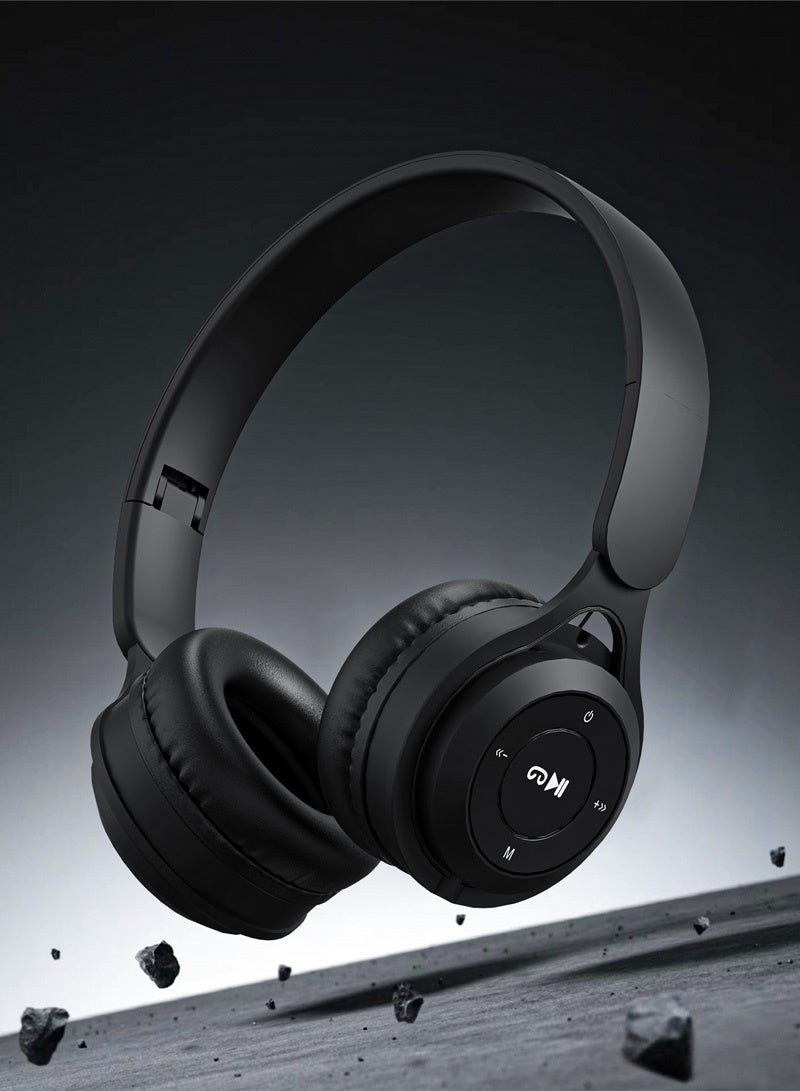 Wireless Headphones, Foldable Stereo Headset with Soft Ear Cushions, Built-in Mic, Deep Bass Sound, Music & Call Control, TF Card and AUX Support, Lightweight Headphones for Travel, Study and Daily Use, Black - Image 1