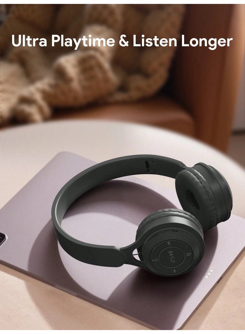Wireless Headphones, Foldable Stereo Headset with Soft Ear Cushions, Built-in Mic, Deep Bass Sound, Music & Call Control, TF Card and AUX Support, Lightweight Headphones for Travel, Study and Daily Use, Black - Image 3