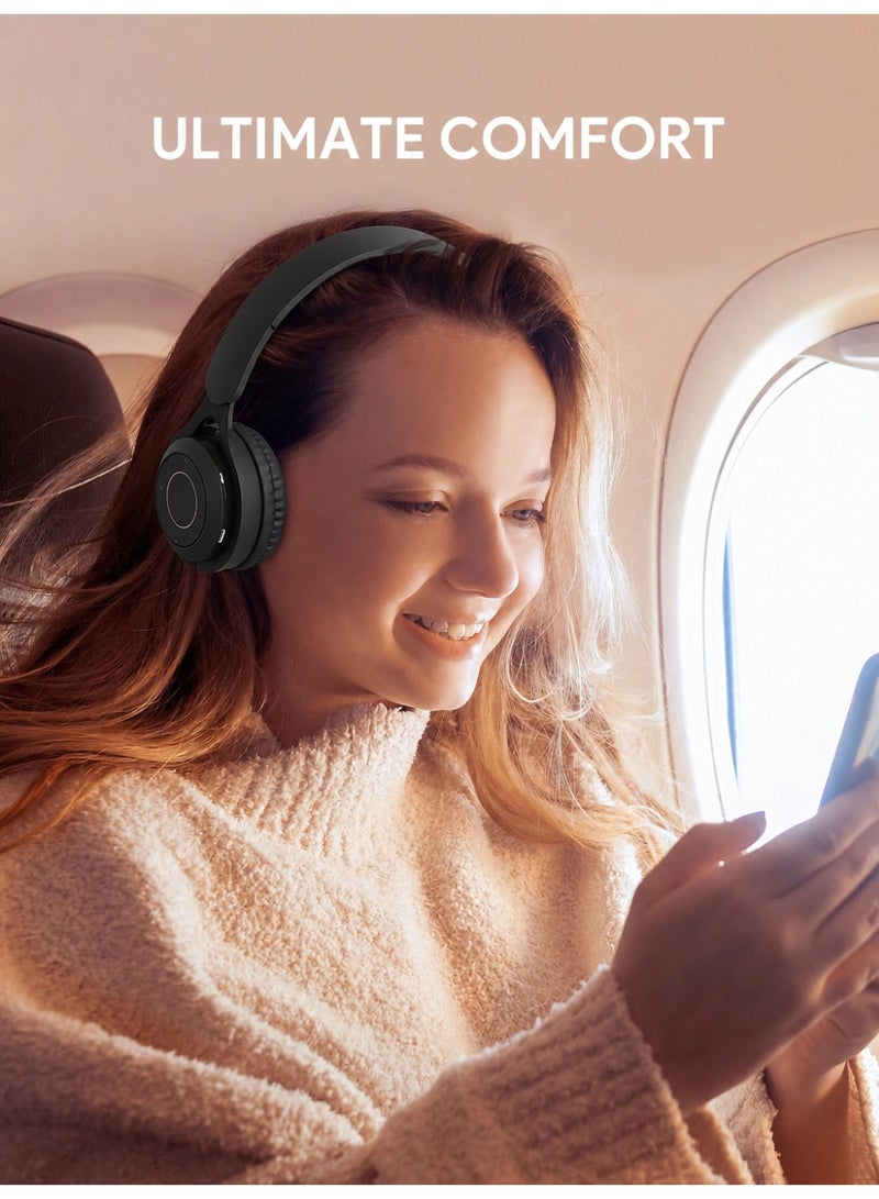 Wireless Headphones, Foldable Stereo Headset with Soft Ear Cushions, Built-in Mic, Deep Bass Sound, Music & Call Control, TF Card and AUX Support, Lightweight Headphones for Travel, Study and Daily Use, Black - Image 4