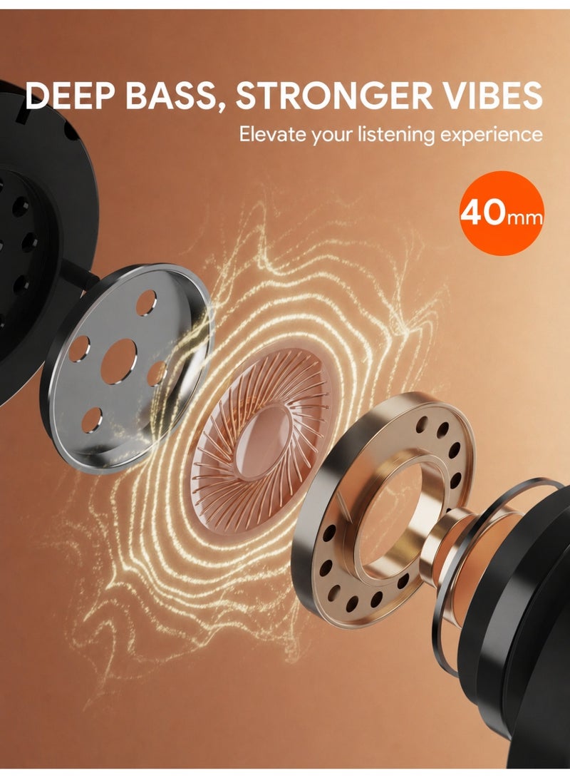Wireless Headphones, Foldable Stereo Headset with Soft Ear Cushions, Built-in Mic, Deep Bass Sound, Music & Call Control, TF Card and AUX Support, Lightweight Headphones for Travel, Study and Daily Use, Black - Image 5