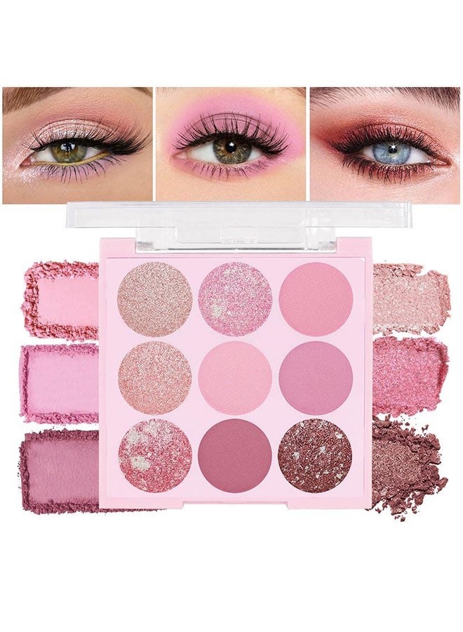 كابييل لوحة مكياج ظل العين اللامع باللون الوردي مع 9 ألوان، ظلال جافة براقه شديدة الصبغة، لوحة ظلال عيون مقاومة للماء للحفلات (02#) - Image 1