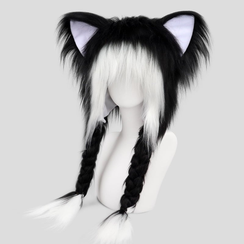 hbbhml Plush Animal Hat Fursuit Furry Cat Ears Headwear Hood Winter Warm Cap Halloween Party Costume Cosplay Accessories - Image 2