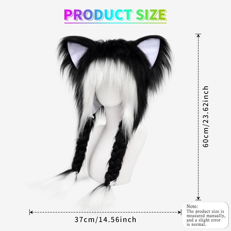 hbbhml Plush Animal Hat Fursuit Furry Cat Ears Headwear Hood Winter Warm Cap Halloween Party Costume Cosplay Accessories - Image 3