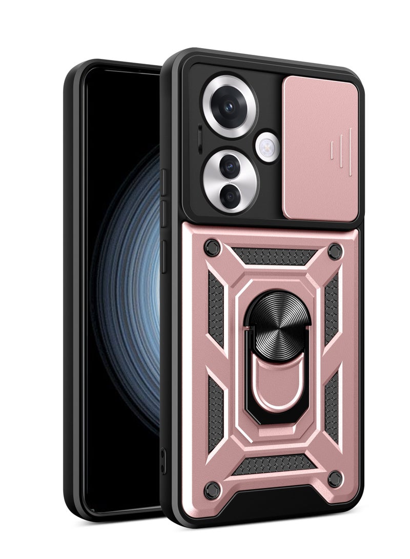 Case Cover Shockproof Windows Protective Case with Camera Protection and Metal Ring Compatible with Oppo Reno 11F (Rose Gold)