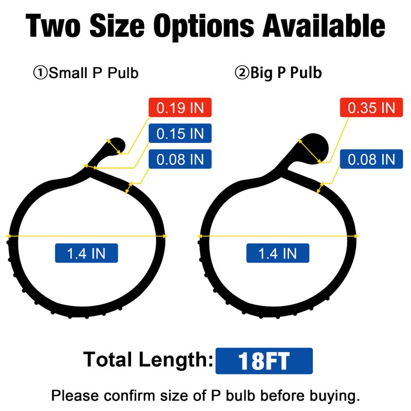 ToLanbbt 18FT Garage Door Seals Bottom Rubber 0.19" P Bulb Bottom Weather Seal, Weatherproof Replacement Weather Stripping Compatible with Overhead Door (18 FT, Black) - Image 2