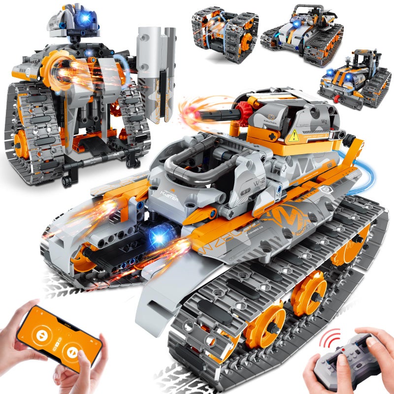 MOJINO 5 in 1 STEM Building Set with LED Light APP  Remote Controlled Cars Building Toys Kit RC Robot Tank Sleigh Tracked Racer 554 PCS Toy Gifts for Kids Boys Girls Ages 6 7 8 9 10 11 12 Year - Image 3