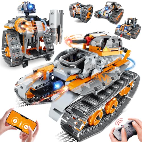 MOJINO 5 in 1 STEM Building Set with LED Light APP  Remote Controlled Cars Building Toys Kit RC Robot Tank Sleigh Tracked Racer 554 PCS Toy Gifts for Kids Boys Girls Ages 6 7 8 9 10 11 12 Year - Image 1