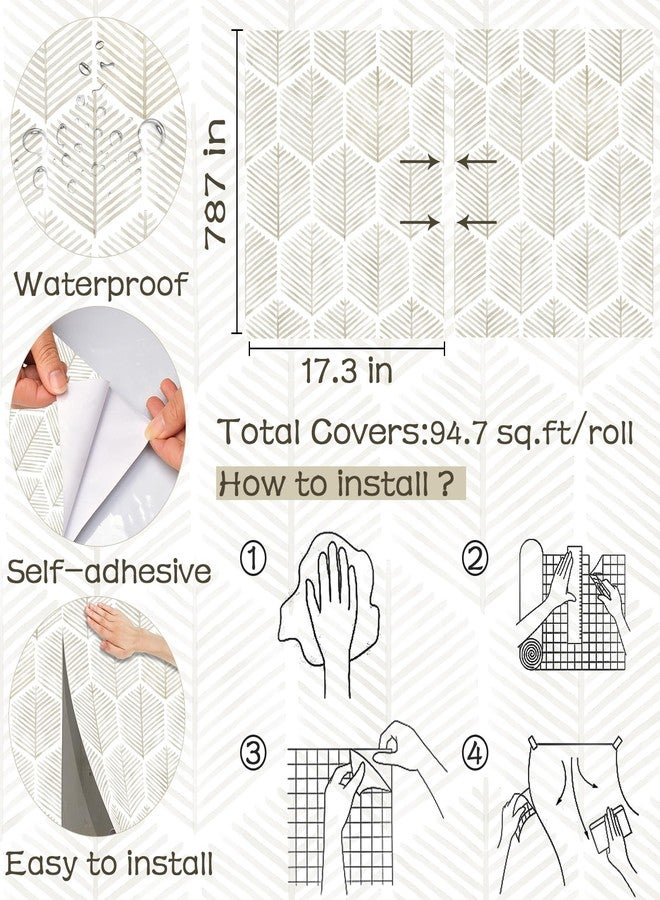 OSECAGE Modern Peel and Stick Wallpaper 17.3''×''787 Self Adhesive Wallpaper Boho Contact Paper Beige and White Geometric Wallpaper Removable Decorative Wallpaper for Bedroom Bathroom Cabinets Decor Vinyl - Image 3