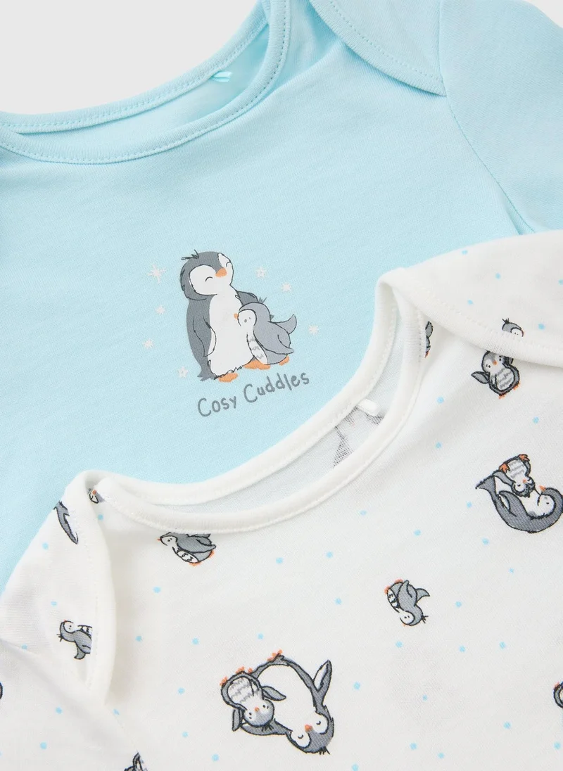 Matalan 2 Pack Baby Blue Penguin Pyjamas