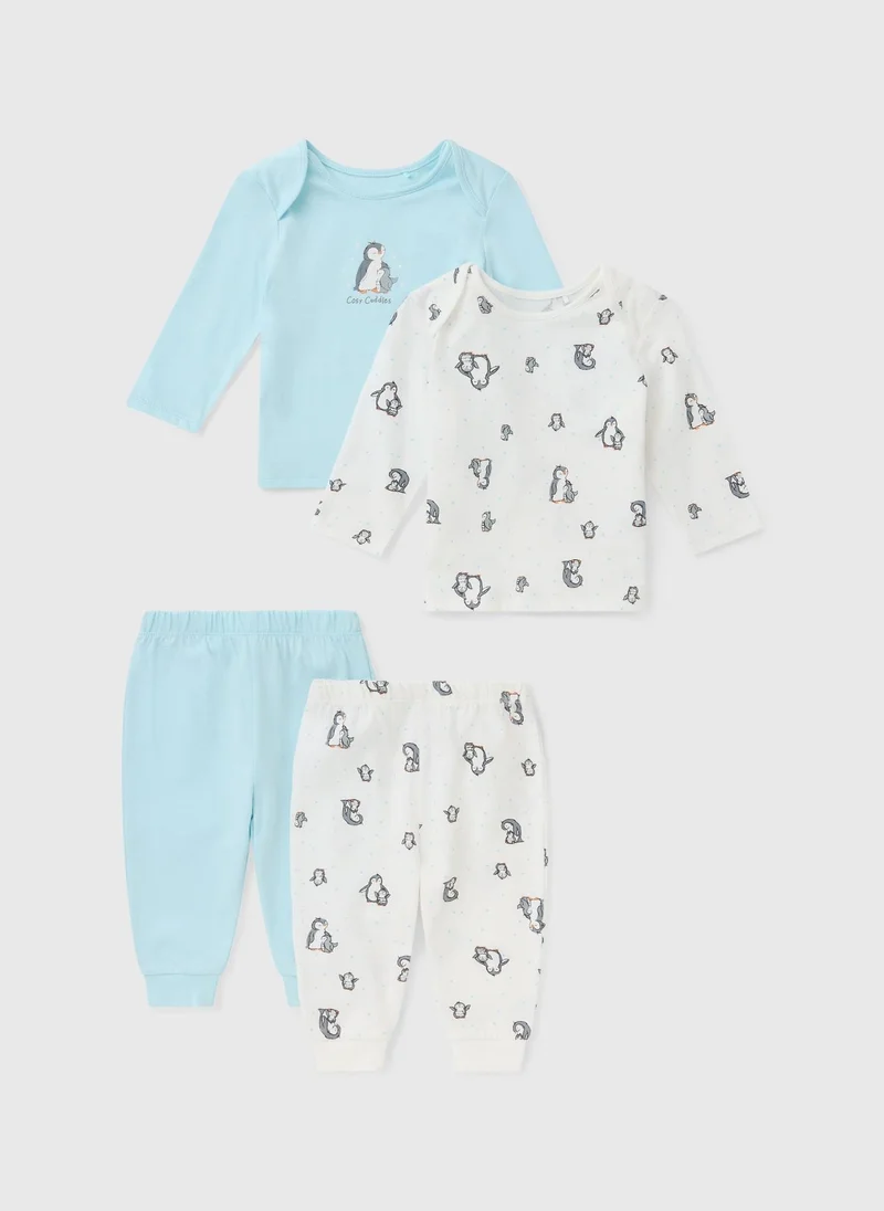 Matalan 2 Pack Baby Blue Penguin Pyjamas