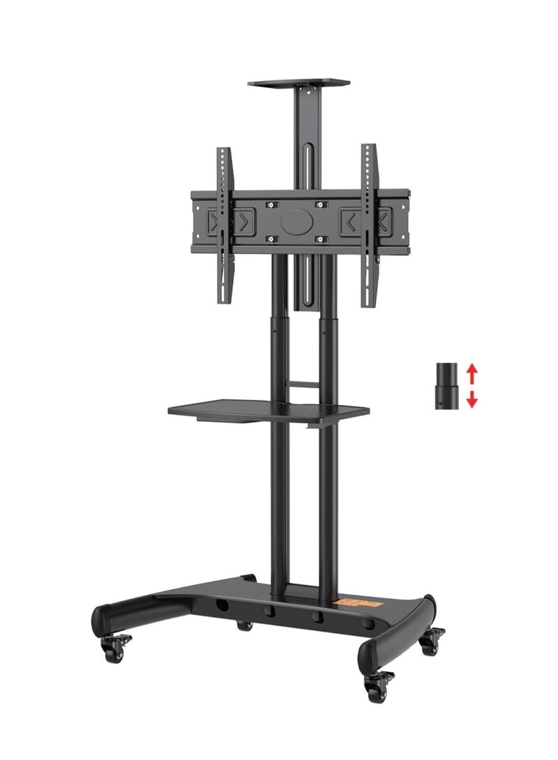 Mobile TV Cart Stand with Adjustable Height for 32-70" LCD/LED Curved or Flat Screens, with Shelf, Wheels, and 45.5kg Load Capacity - Image 1