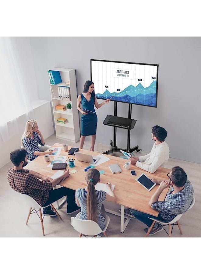 Mobile TV Cart Stand with Adjustable Height for 32-70" LCD/LED Curved or Flat Screens, with Shelf, Wheels, and 45.5kg Load Capacity - Image 3