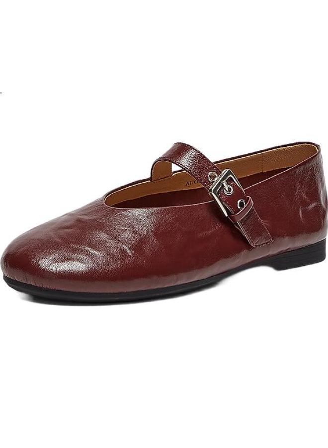 Bata Mary Jane Sheepskin Women'S Spring Retro Textured Sheepskin Soft-Soled Flats Auo01Aq5, Wine Red, Size 34 - Image 1