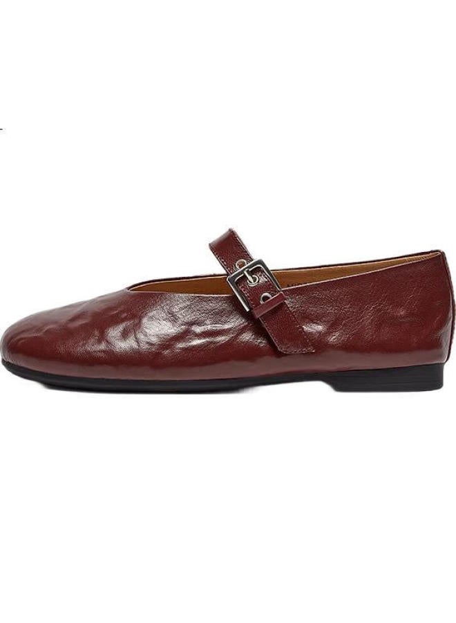 Bata Mary Jane Sheepskin Women'S Spring Retro Textured Sheepskin Soft-Soled Flats Auo01Aq5, Wine Red, Size 34 - Image 2