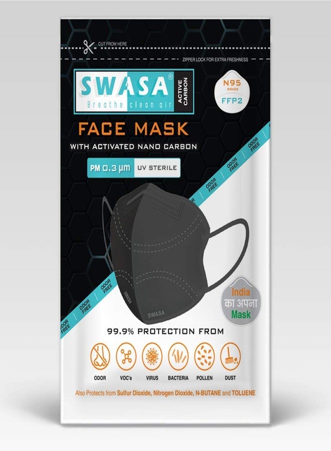 SWASA N95 Certified Respirator Reusable Mask with Activated Carbon, HEPA Filter FFP2 Class (Black, No Filter, Pack of 3) for Unisex - Image 1