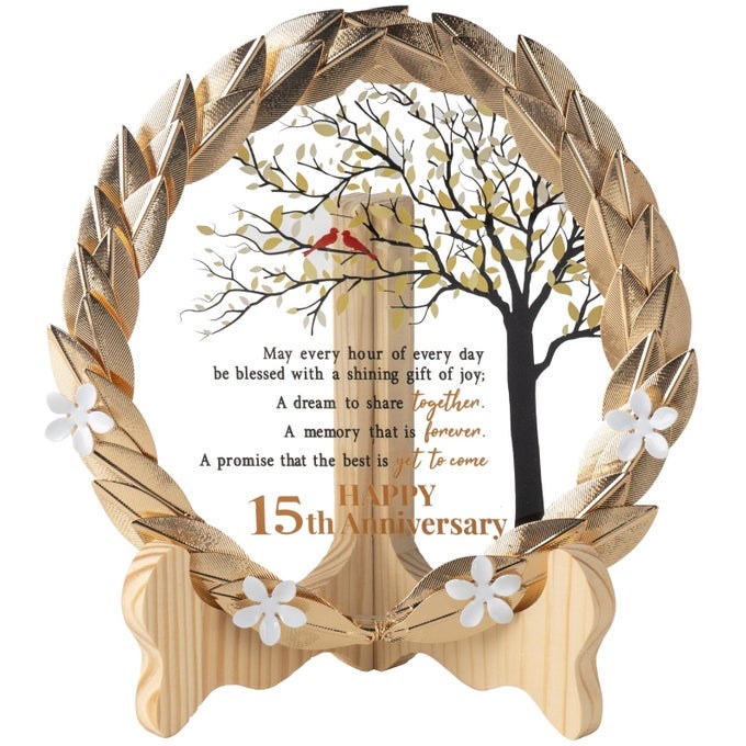 15TH ANNIVERSARY WEDDING UNIQUE GIFTS IDEAS CRYSTAL PLATE WITH GOLD LEAF WREATH 15TH ANNIVERSARY WEDDING GIFTS FOR PARENTS COUPLE CARDINAL STYLE