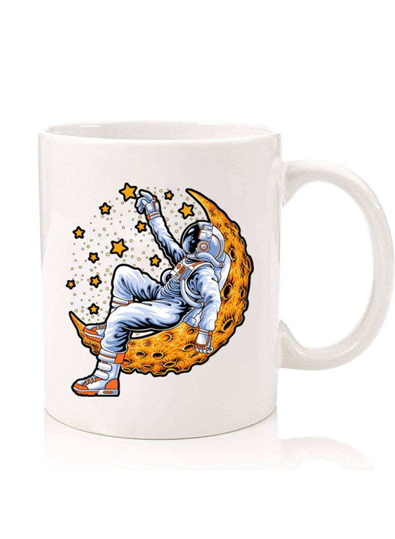 Theodor Premium Quality Two Sided Printed Coffee Mug Tea Cup For Home Office, Kids Men Women Astronaut lying on moon - Image 1