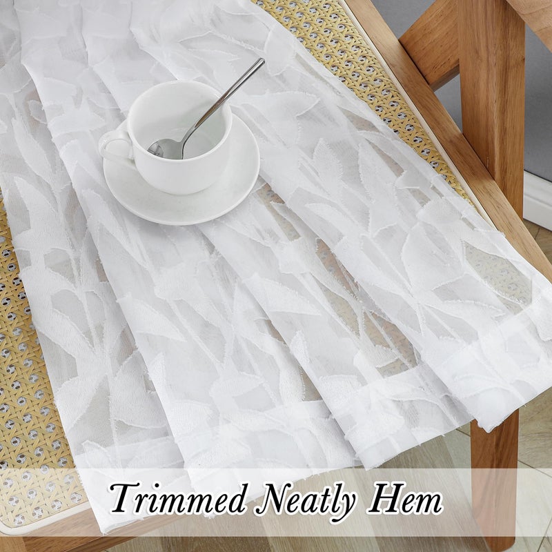 Lecloud Leia Texture White Curtains Sheer Valance 14 Inch Long 2 PCS, Dual Rod Pockets Window Small Curtain Kitchen/Bedroom/Living Room, Light Filtering Clip Jacquard Leaf Curtains Valance, 38W x 14L - Image 4